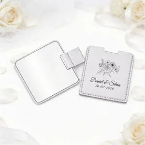 Espejo cuero plata boda floral 2