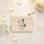 Monedero beige algodón personalizado para boda, diseño Tulipan