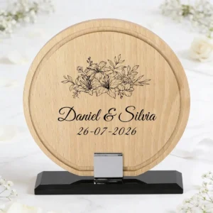 Placa madera circular boda floral 3