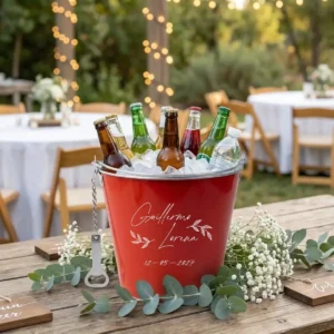Cubitera cubo cervez a boda flores cursiva