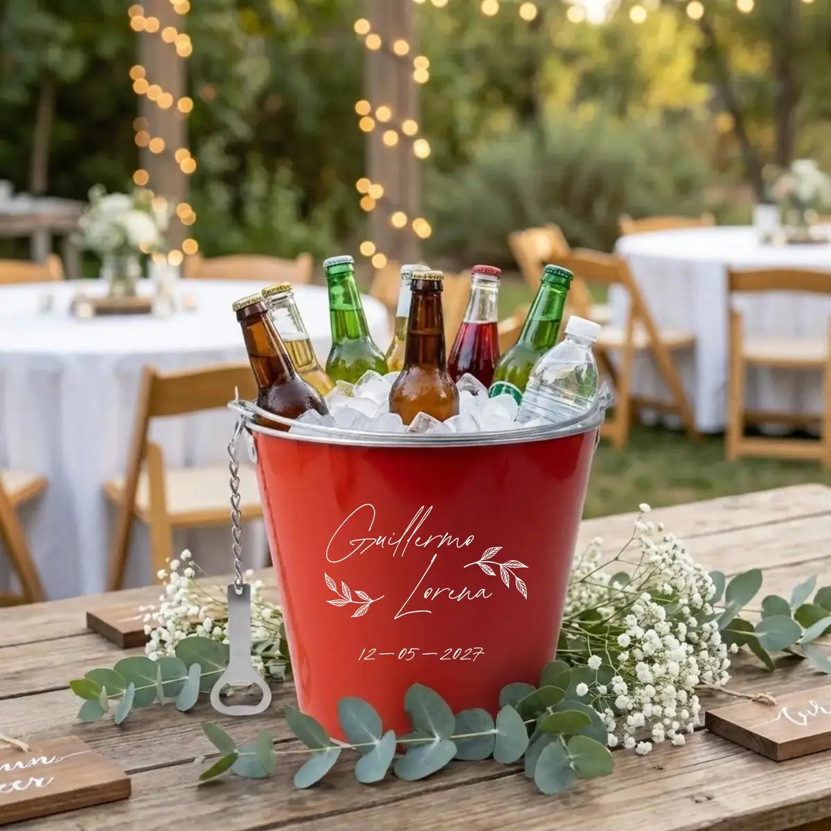 Cubitera cubo cervez a boda flores cursiva