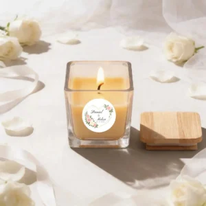 Vela crital/tapa madera boda corazón