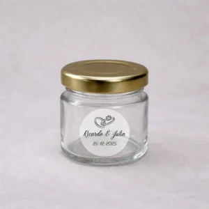 Tarro de cristal cilindrico con tapadera 33ml boda elegance