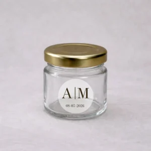 Tarro de cristal cilindrico con tapadera 33ml boda iniciales