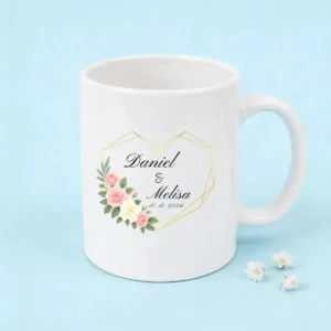 Taza blanca boda corazón