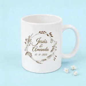 Taza blanca boda floral