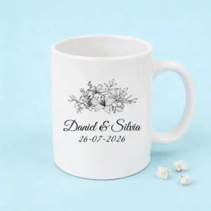 Taza blanca boda floral 3