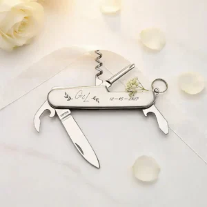Navaja acero multiusos boda flores cursiva