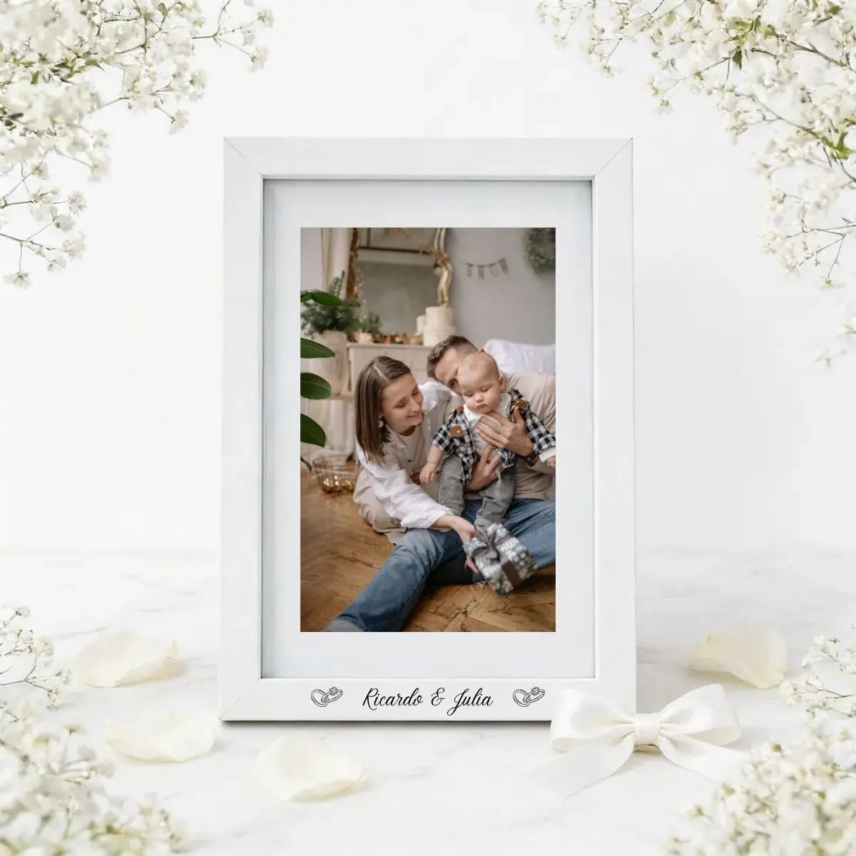 Portafotos madera 13x18cm personalizado para boda, diseño Elegance