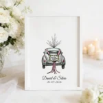 Cuadro huellas marco blanco 50x40cm personalizado para boda, diseño Floral 3