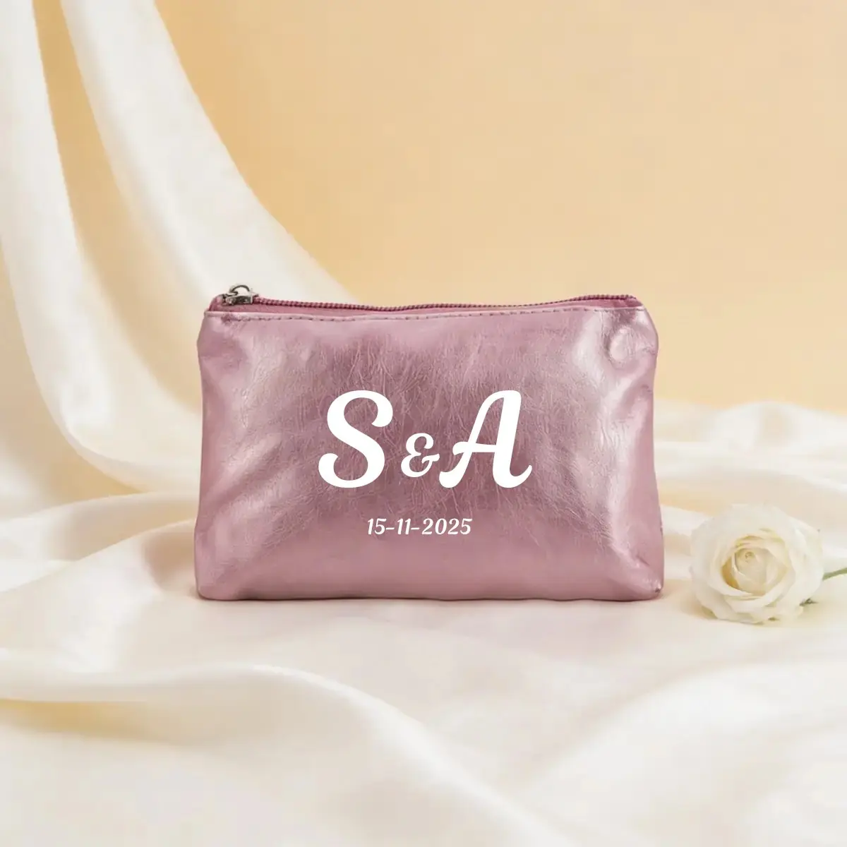 Monedero rosa metalizado personalizado para boda, diseño Tulipan