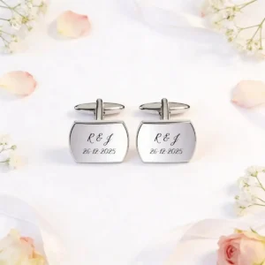 Gemelos plateados con estuche boda elegance