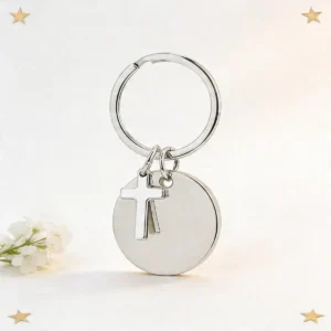 Llavero metalico cruz con estuche bautizo
