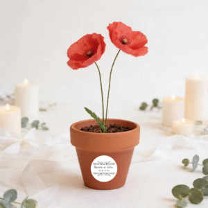 Maceta con semillas de amapola boda bouquet
