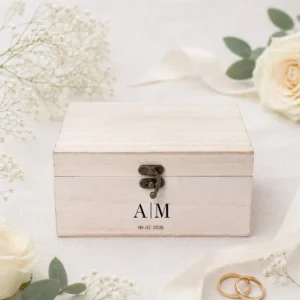 Caja madera tapa lisa boda iniciales