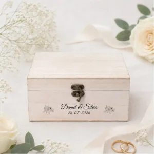 Caja madera tapa lisa boda floral 2