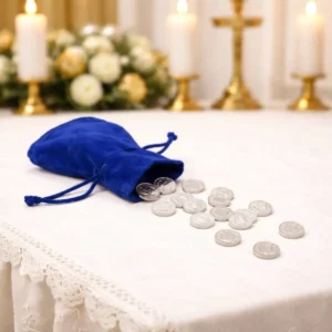 Arras plata con bolsa azul boda