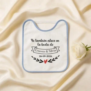 Babero bebé blanco/azul boda tan