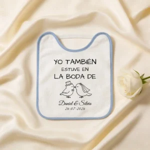 Babero bebé blanco/azul boda floral 3