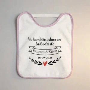 Babero bebé blanco/rosa boda tan