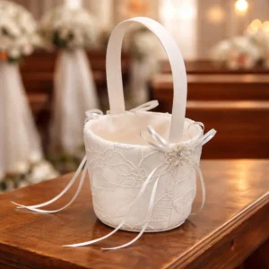 Cesta blanca satinada boda