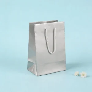 Bolsa papel plastificado plata 16x23cm bautizo