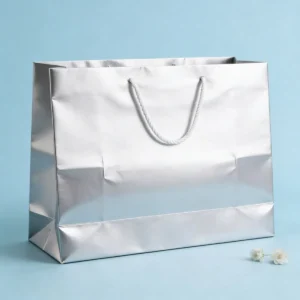 Bolsa papel plastificado plata 40x46cm bautizo