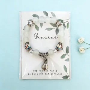 Pulsera gracias perlas blancas bautizo