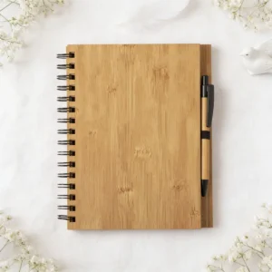 Set bolígrafo y cuaderno bambú bautizo