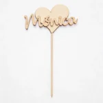 Cake topper con nombre madera rosa corazón de comunión – foto 3