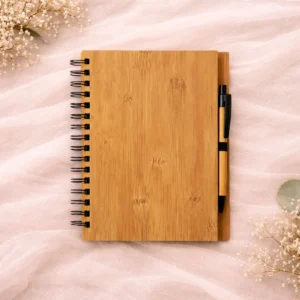 Set bolígrafo y cuaderno bambú boda