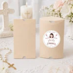 Empaquetado cajita beig personalizado de comunión, diseño Amalfi niña