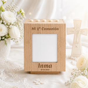 Pizarra portafotos cuadrada 20x20cm personalizada de comunión, diseño Tipogr merienda