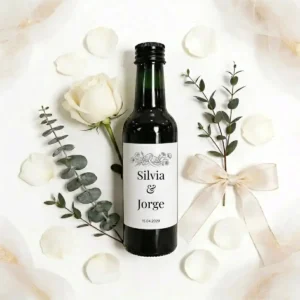 Botella de vino 180 plastico boda anillo floral