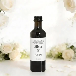 Botella de vino 100ml cristal boda anillo floral