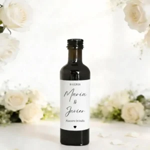 Botella de vino 100ml cristal boda cursiva
