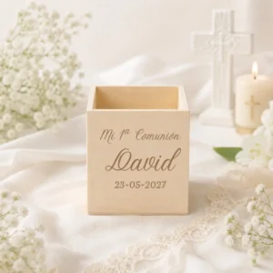 Portalapices madera personalizados de comunión, diseño Stoic
