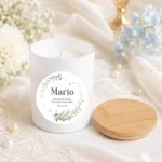 Vela cristal/madera personalizada de comunión, diseño Flor verde