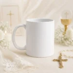 Taza blanca personalizada de comunión, diseño Ramillo hojas – foto 2