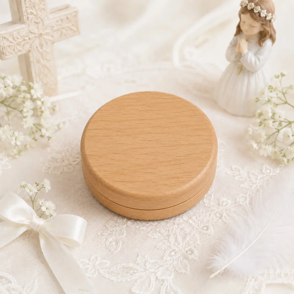 Cepillo plegable bambu personalizado de comunión, diseño Cruz – foto 2