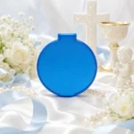 Espejo plegable azul personalizado de bautizo, diseño Arco hojas – foto 2