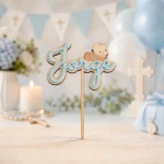 Cake topper nombre bebé azul de bautizo