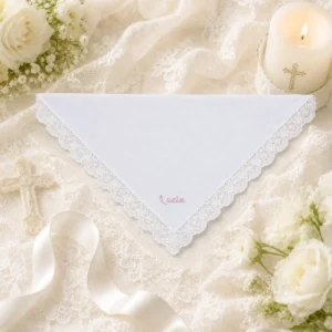 Pañuelo bebé con nombre letras en rosa bautizo