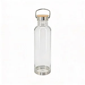 Botella transparente tapa bambú personalizado