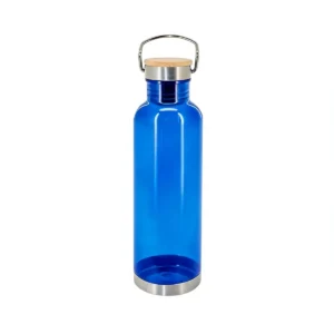 Botella azul tapa bambú personalizado