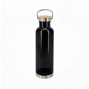 Botella negra tapa bambú personalizado