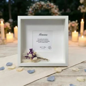 Marco cuadrado flores y dedicatoria lila boda dedicatoria especial hermana
