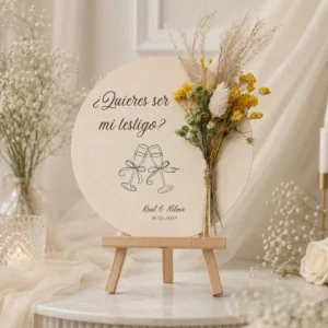 Cartel flores y dedicatoria amarillo boda dedicatoria especial quieres testigo