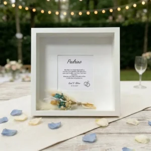 Marco cuadrado flores y dedicatoria azul boda dedicatoria especial padrino