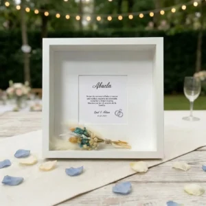 Marco cuadrado flores y dedicatoria azul boda dedicatoria especial abuela